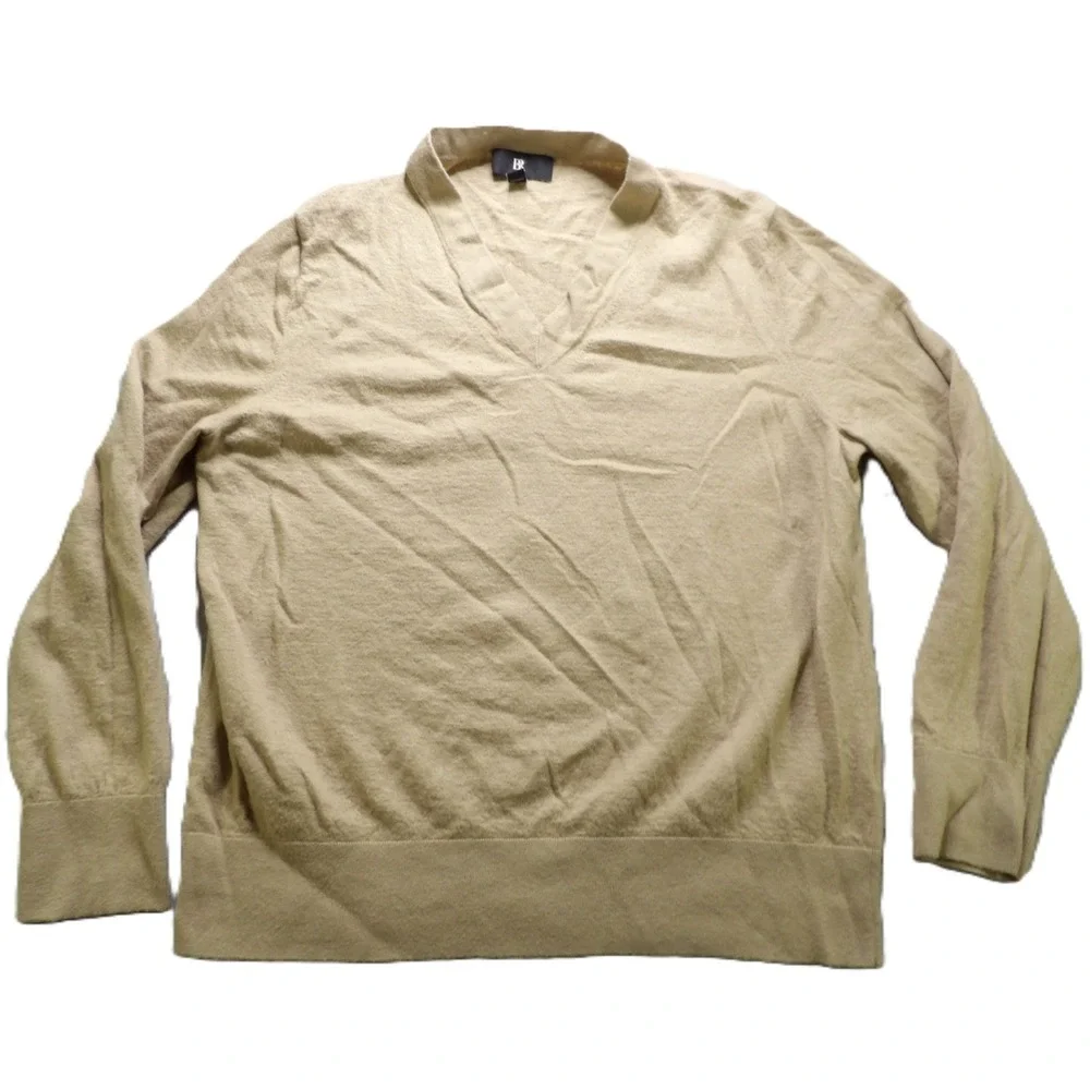 Banana Republic Cashmere Silk V-Neck Sweater Men Beige XL Luxury Casual Pullover